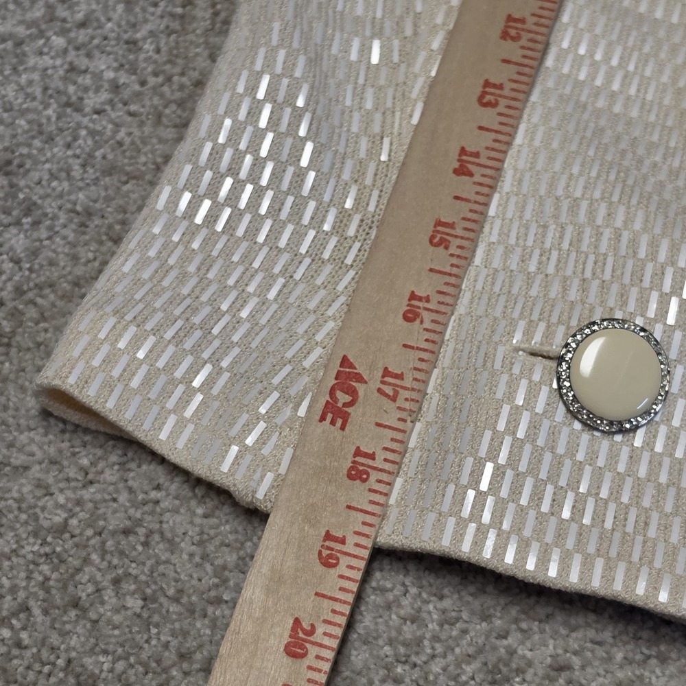 St John Marie Gray Size 2 Skirt Suit Ivory Sequin Knit Rhinestone Button 2PC - Picture 12 of 15